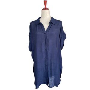 Nanette Lapore Dark Blue Short Sleeve Collared Blouse Size XL